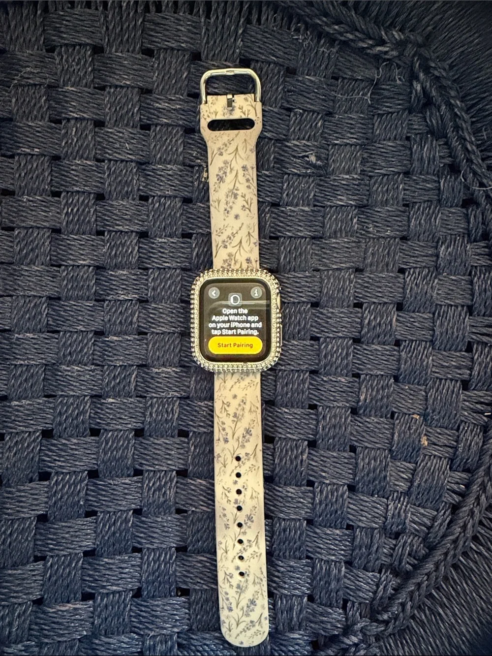Apple Watch with Pink Woven and Gray Silicone Sport Bands